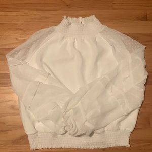 Boutique white blouse! Sheer sleeves white polka dot on white. Brand new!